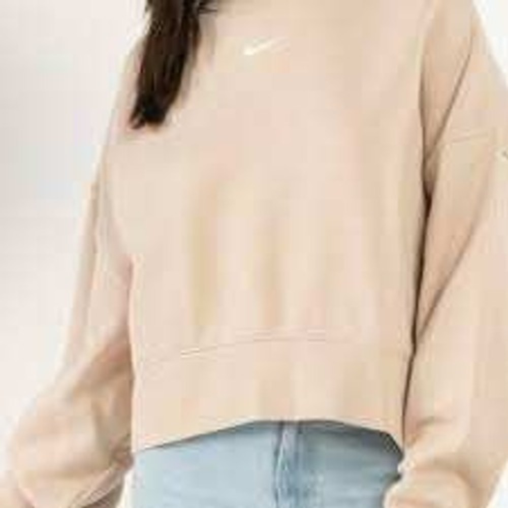 Nike Phoenix Fleece Oversized Cropped Sweatshirt Women M Beige DJ7665-126